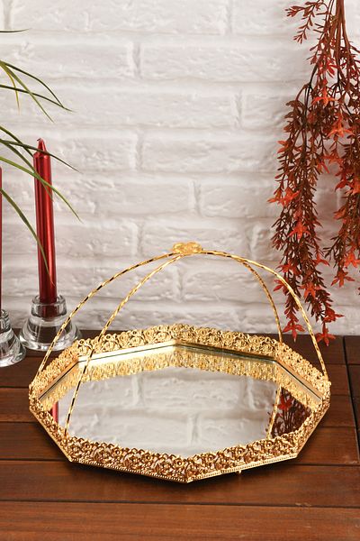 HELVACIOĞLU AKSESUAR Top Handle Mirrored Sugar Bowl, Chocolate Bowl, Turkish Delight Bowl, Cookie Bowl, Fruit Bowl 30 cm