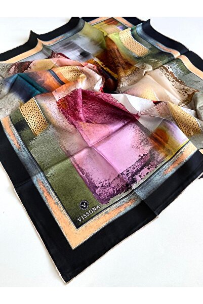 Vissona 100% mătase twill, pictat în apă, cu modele geometrice, culoare verde...