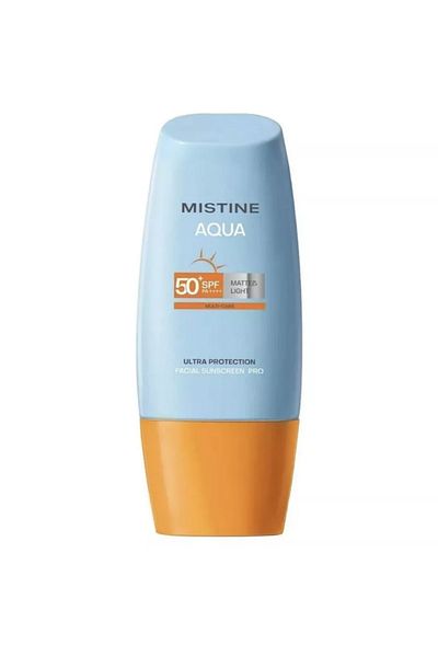 Mistine واقي شمس MISTINE بحجم مناسب للسفر للوجه، 1.35 أونصة سائلة، عامل حماية من الشمس 50+، بدون آثار بيضاء للبشرة الحساسة