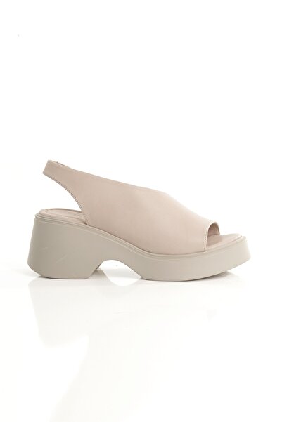 Modabuymus Suma Stone Color Genuine Leather Sandals Asymmetric Wedge Heels Women's Shoes