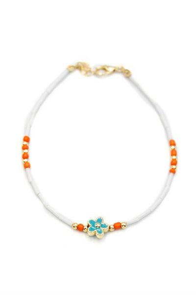Alray Beaded flower anklet - blue