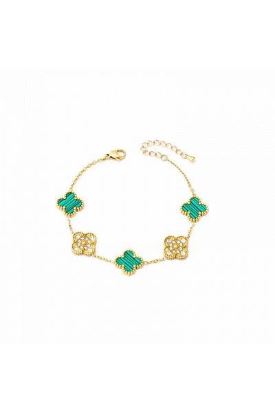 Tessero Women's bracelet, clover-shaped pattern, zirconia stones, 18K gold plated, Tessero, green