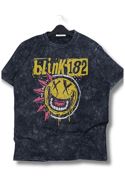 Fuddy Moda Υπερμεγέθη κίτρινο Blink-182 εμπριμέ πλενόμενο μπλουζάκι, Unisex Vintage μπλουζάκι με θέμα την ροκ μπάντα
