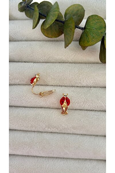 arya luxe Uğur Böcekli Minik Mucize Çocuk Küpesi KLİPSLİ