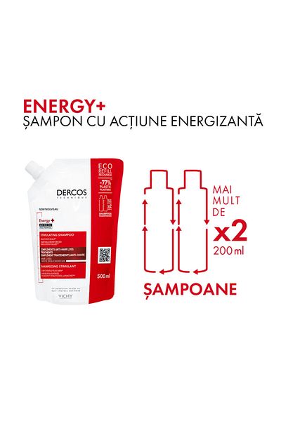 Vichy Șampon energizant Dercos împotriva căderii părului, Șampon, Rezervă 500 ml