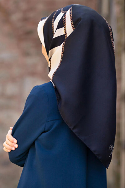 Vissona 100% twill de mătase cu model de linie albastru bleumarin - culoare c...