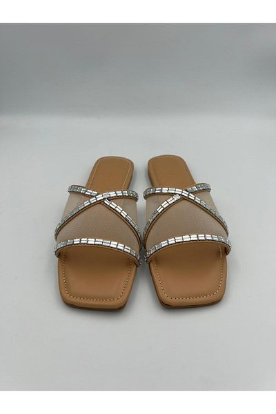 Ömer Ediz Shoes Stone Detailed Women's Mesh Flat Slippers – Summer Comfortable Sandals - Ömer Ediz Shoes