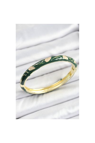 Skygo Mineli Brass Gold Color Green Flower Motif Women's Handcuffs - Tj-Bb7149