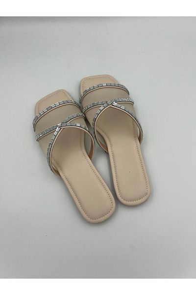 Ömer Ediz Shoes Stone Detailed Women's Mesh Flat Slippers – Summer Comfortable Sandals - Ömer Ediz Shoes