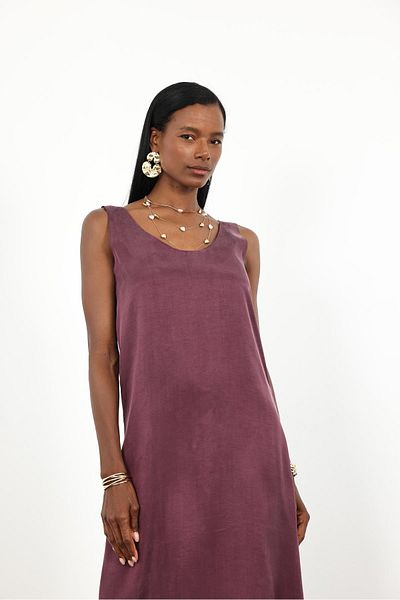 5in1Canpolat Φόρεμα Plum U Neck Zero Sleeve 3304