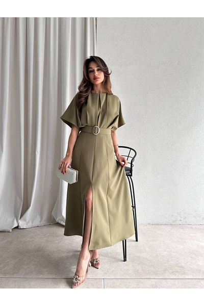 MEECY Maxi μαύρο φόρεμα με ζώνη