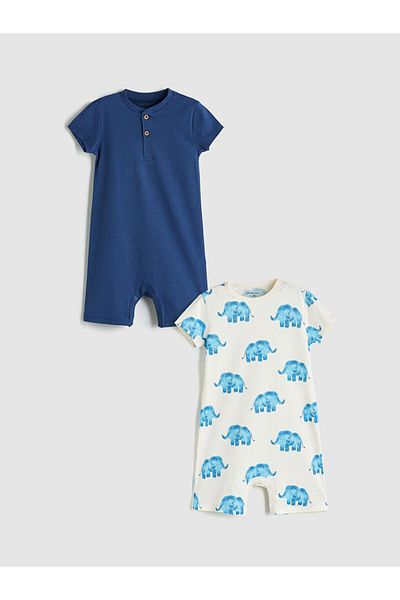 LC Waikiki Ecru Crew Neck Baby Boy Combed Cotton Jumpsuit 2-Piece