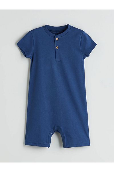 LC Waikiki Ecru Crew Neck Baby Boy Combed Cotton Jumpsuit 2-Piece