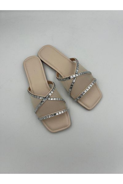 Ömer Ediz Shoes Stone Detailed Women's Mesh Flat Slippers – Summer Comfortable Sandals - Ömer Ediz Shoes