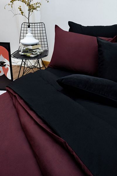 ELY PARKER Easy Ironing-Single Duvet Cover Set (120X200 Elastic Sheet+Duvet Cover+Y. Case) Claret Red