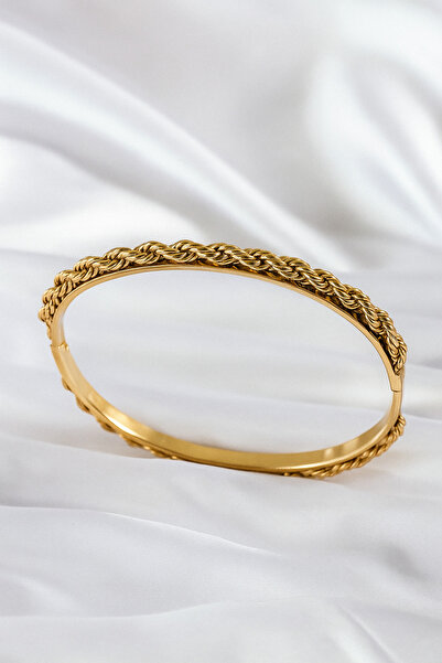 Kaan Accessoire سوار أصفاد نسائي ذهبي اللون مع سلسلة ملتوية