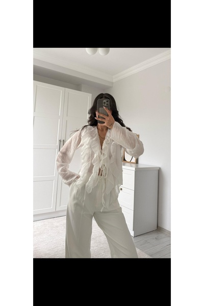 Lovely butik KADIN PAMUKLU FIRFIR DETAYLI KOLLU GÖMLEK