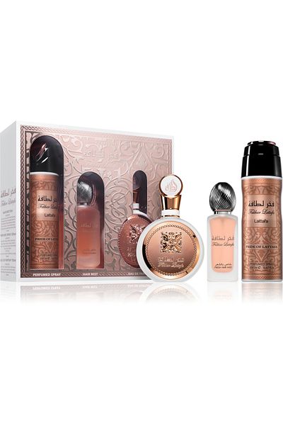 lattafa Fakhar Woman Gift Set, , Eau De Parfum 100 ml Hair Perfume 50 ml Deo Spray 200 Ml, Women