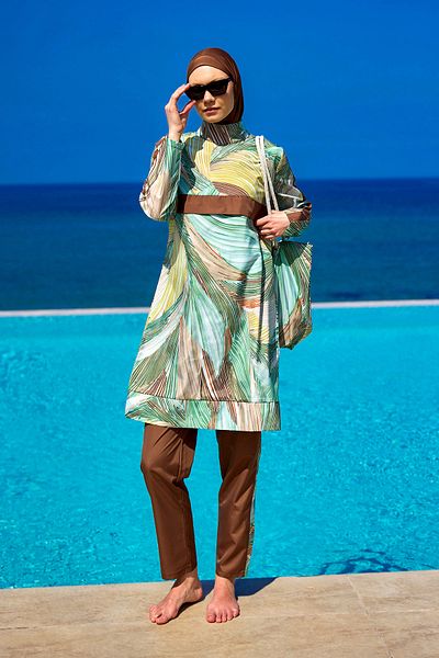 A Andalus Hijab Swimsuit – Brown |   4 Piece Suit, Hidden Zipper, Water Repellent R2512