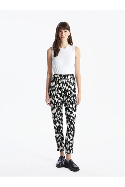 LC Waikiki LCWAIKIKI Basic Siyah Beli Lastikli Rahat Kalıp Desenli Kadın Pantolon