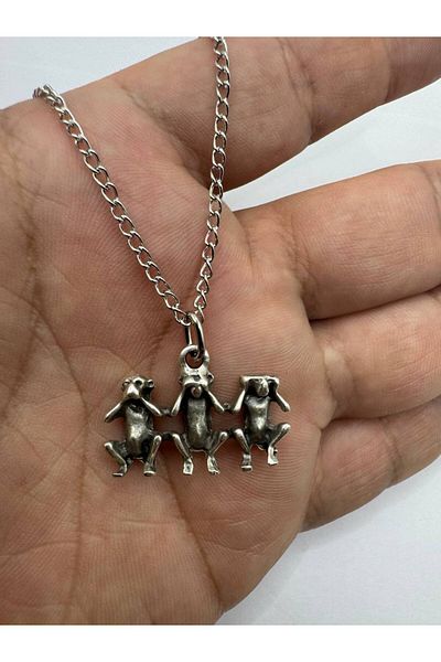 Herşey Nota Silent Wisdom – Unisex Necklace with Three Monkey Figures (60 cm Chain)