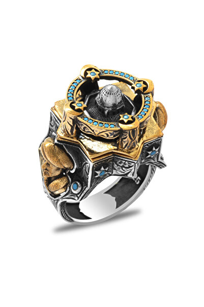 Tesbihane Mescidi Aksa Detaylı Kenarları Fatih Sultan Mehmet İşlemeli Koleksiyonluk 925 Ayar Gümüş Erkek Yüzük