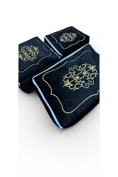 Muensu Siyah Sırma Kadife Üçlü Çeyizlik Hurç, Bohçalık Hurç 3lü Kadife Hurç, Yeni Model