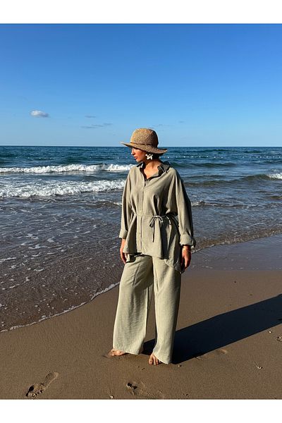 MY LİKA Oversize Set with Strawberry Linen Shirt