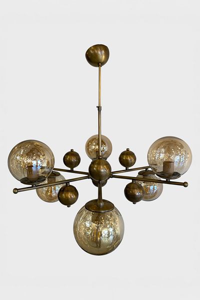 Favori Aydınlatma 6-Piece Honey Glass Globe Modern Chandelier with Antique Body