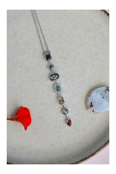 İnDerin قلادة على شكل حرف Y بتصميم حجر الباجيت الفولاذي