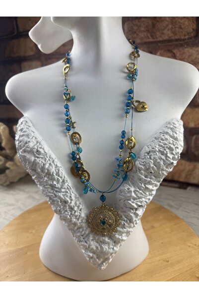 SEDEF TAKI Telkare antik uzun işlemeli kolye