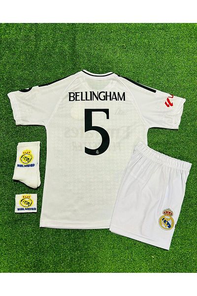 Lion Spor R. Madridd 2024/25 New Season Jude Bellingham Home Kids Jersey 4-Piece Embroidered Set6269907