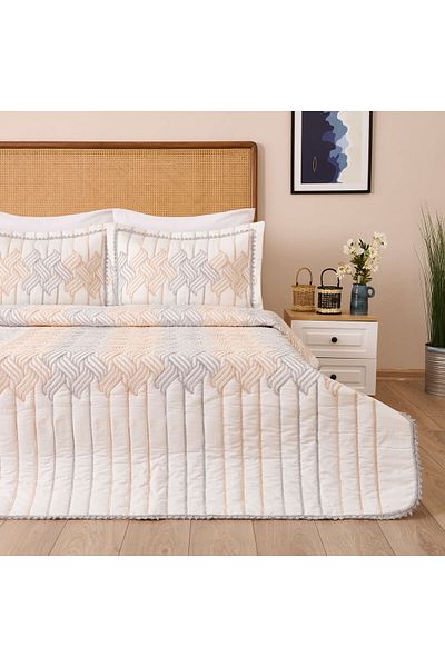 MATMEL Store Ruby Double 3 Piece Bedspread Set - Mink / Cream