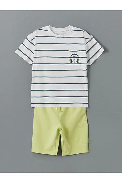 LC Waikiki Lcw Kids White Striped Boys T-Shirt and Shorts Pack of 2