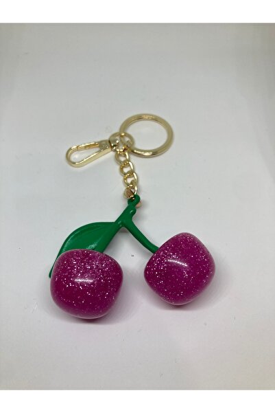 Omarder Deri Büyük Boy Pembe Kiraz Anahtarlık, Çanta Charmı