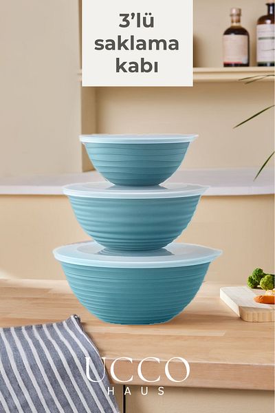 UCCO Set of 3 Storage Containers 1+2+3 Liter Food Storage with Lid Microwave Refrigerator Compatible Pinterest Bowl