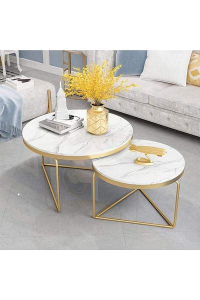 Generic 2-piece marble and metal coffee table set