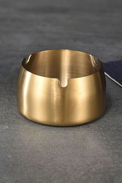 Falconetti Çelik Gold 8cm Derin Kafe Restaurant Lokanta Yuvarlak Kül Tablası Küllük mt173sr