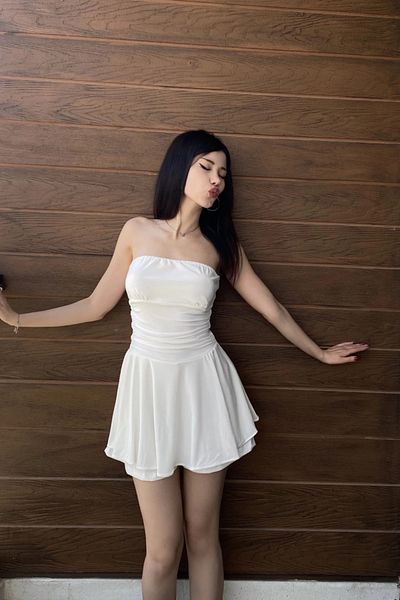 MOZENA Strapless Skirt Mini Dress with Shorts