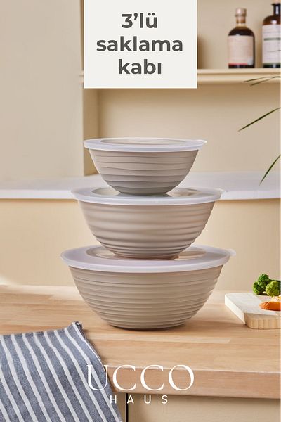 UCCO Set of 3 Storage Containers 1+2+3 Liter Food Storage with Lid Microwave Refrigerator Compatible Pinterest Bowl