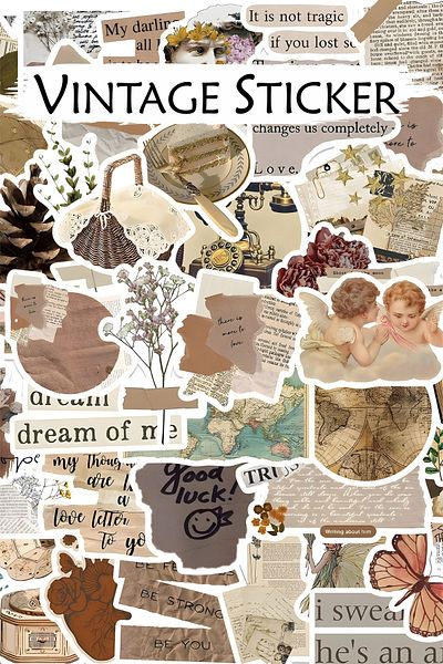 Grafikup Vintage Sticker Set - 50 Pieces Boho Sticker Set Pen Laptop Notebook Water Bottle Label