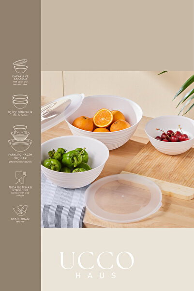 UCCO Set of 3 Storage Containers 1+2+3 Liter Food Storage with Lid Microwave Refrigerator Compatible Pinterest Bowl