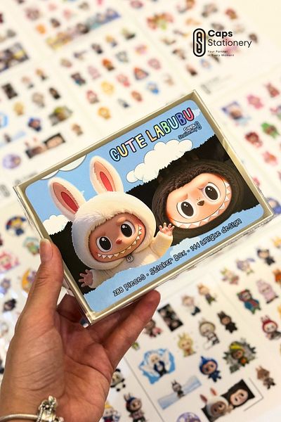 caps Cute Labubu Shiny Sticker Set - 288 Pieces - Agenda, Bullet Journal Notebook Bicycle Sticker