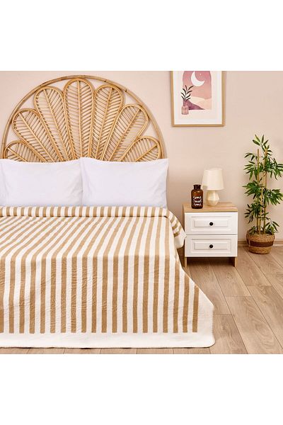MATMEL Soft Line Cotton Double Blanket - Beige / White - 200X220 cm