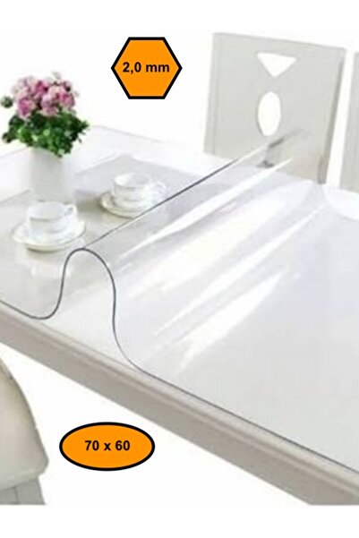 MRT PLASTİK 2,0 mm PVC MASA ÖRTÜSÜ, ŞEFFAF MASA KAPLAMASI, 70x60