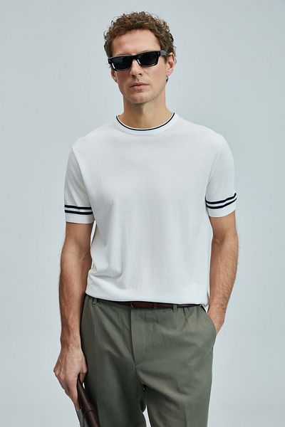 Lufian 111090111 Robert Men's Silk Blend Pullover T-Shirt Men's T-Shirt White