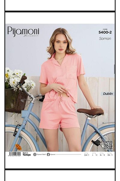 Pijamoni Pink Collar Milan Fabric Pajama Set
