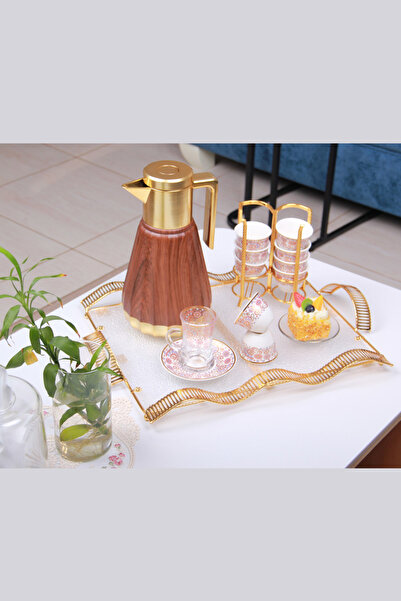 Generic Rectangular serving tray with a luxurious white gold pattern design