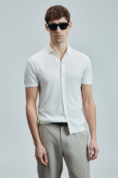 Lufian 111090132 Hector Erkek Modal Karışımlı Kazak Gömlek Erkek Gömlek BEYAZ