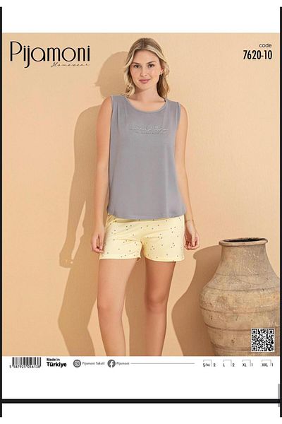 Pijamoni Two-Color Summer Milan Fabric Pajama Set Without Collar